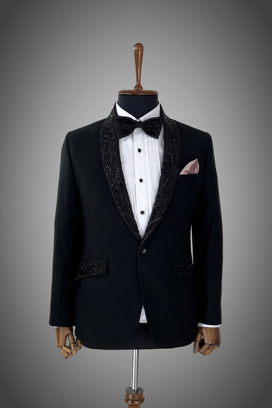 Black Embroidered Tuxedo suit set