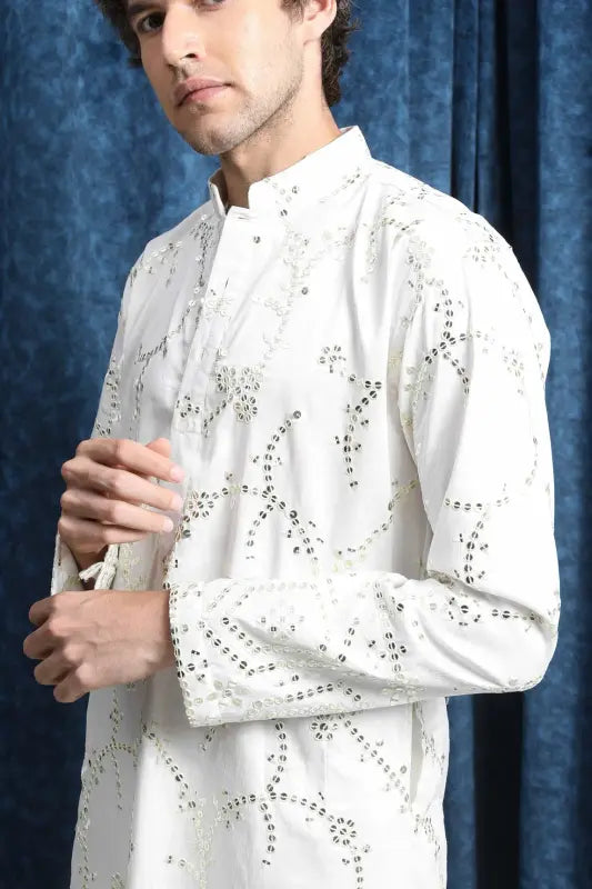 White sequin embroidered kurta