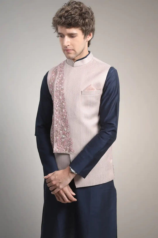 Asymmetric pink Nehru jacket set