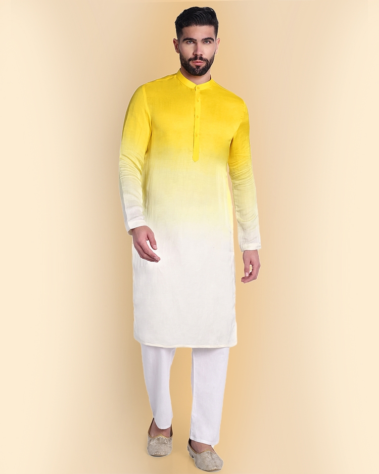 Yellow Cotton Silk Nehru Jacket Set with Mirror Work