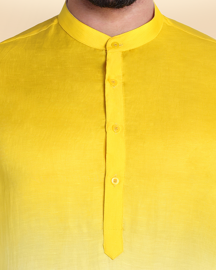 Yellow Cotton Silk Nehru Jacket Set with Mirror Work