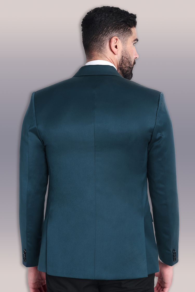 Teal Blue Embroidered Tuxedo with Embroidered Lapel