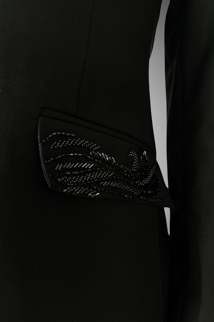 Black Embroidered Tuxedo suit set