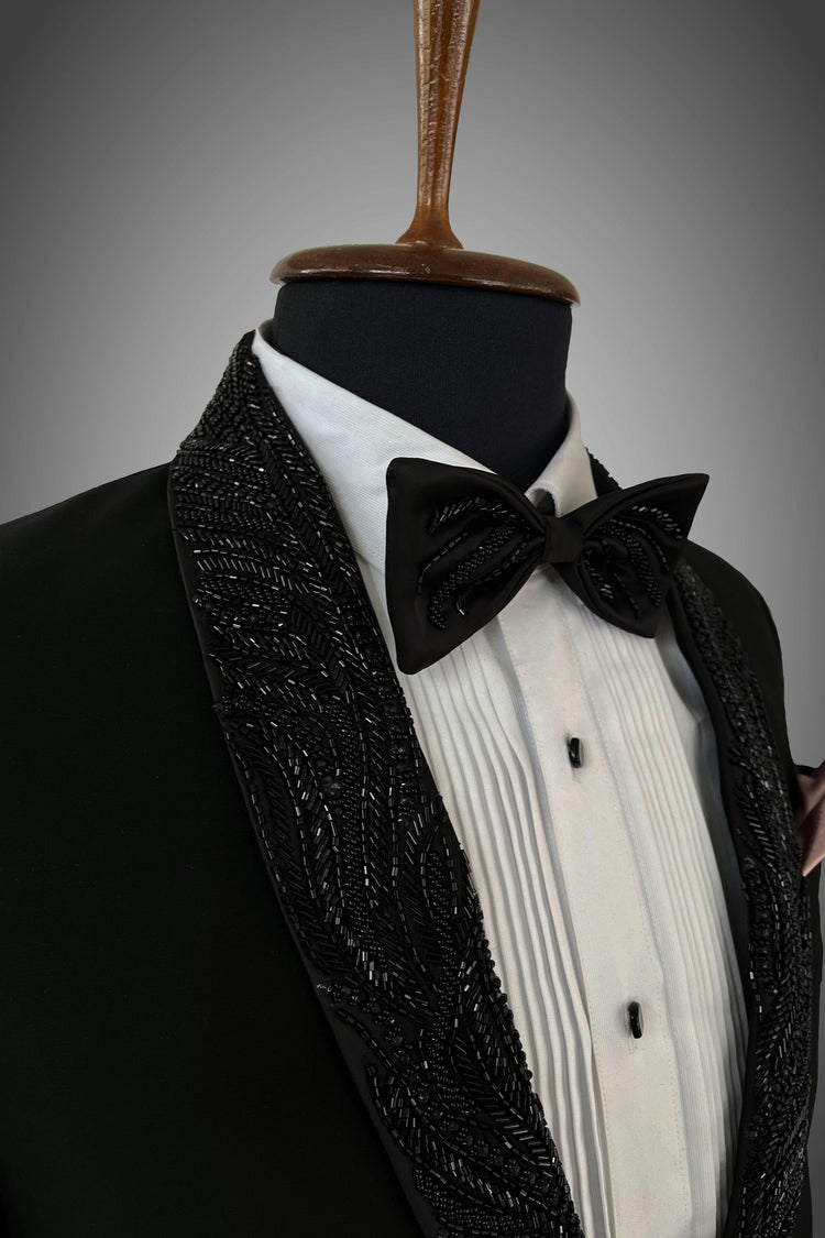 Black Embroidered Tuxedo suit set