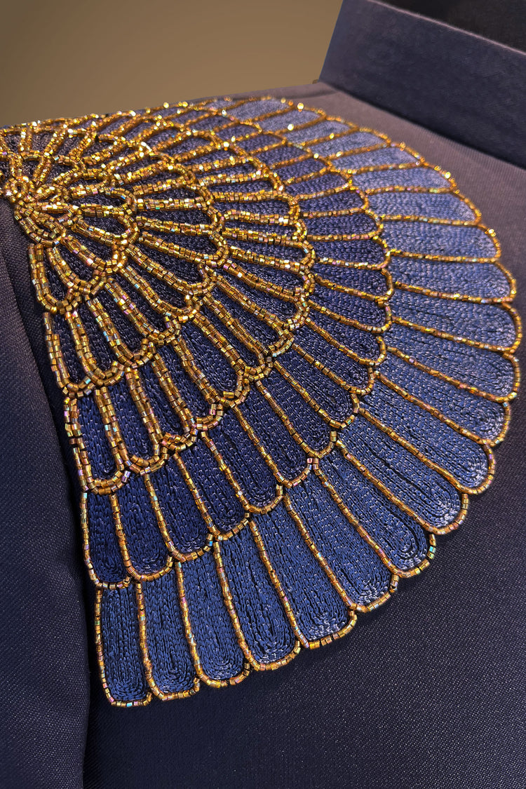 Dark blue sherwani with embroidery