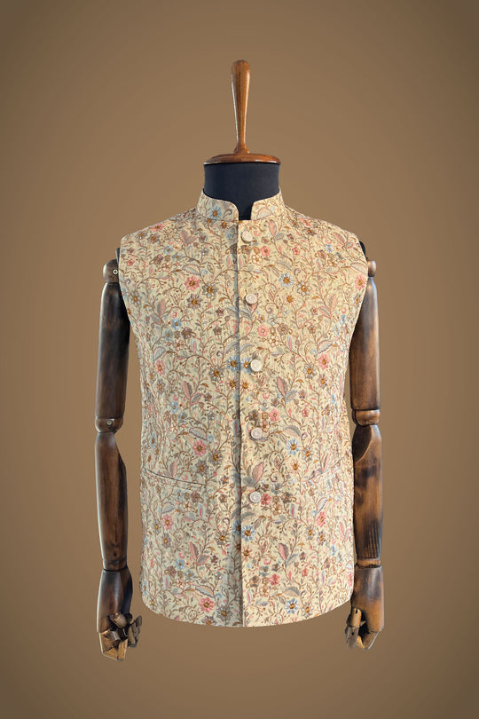 Floral embroidered multicoloured Nehru jacket