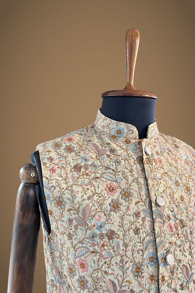 Floral embroidered multicoloured Nehru jacket