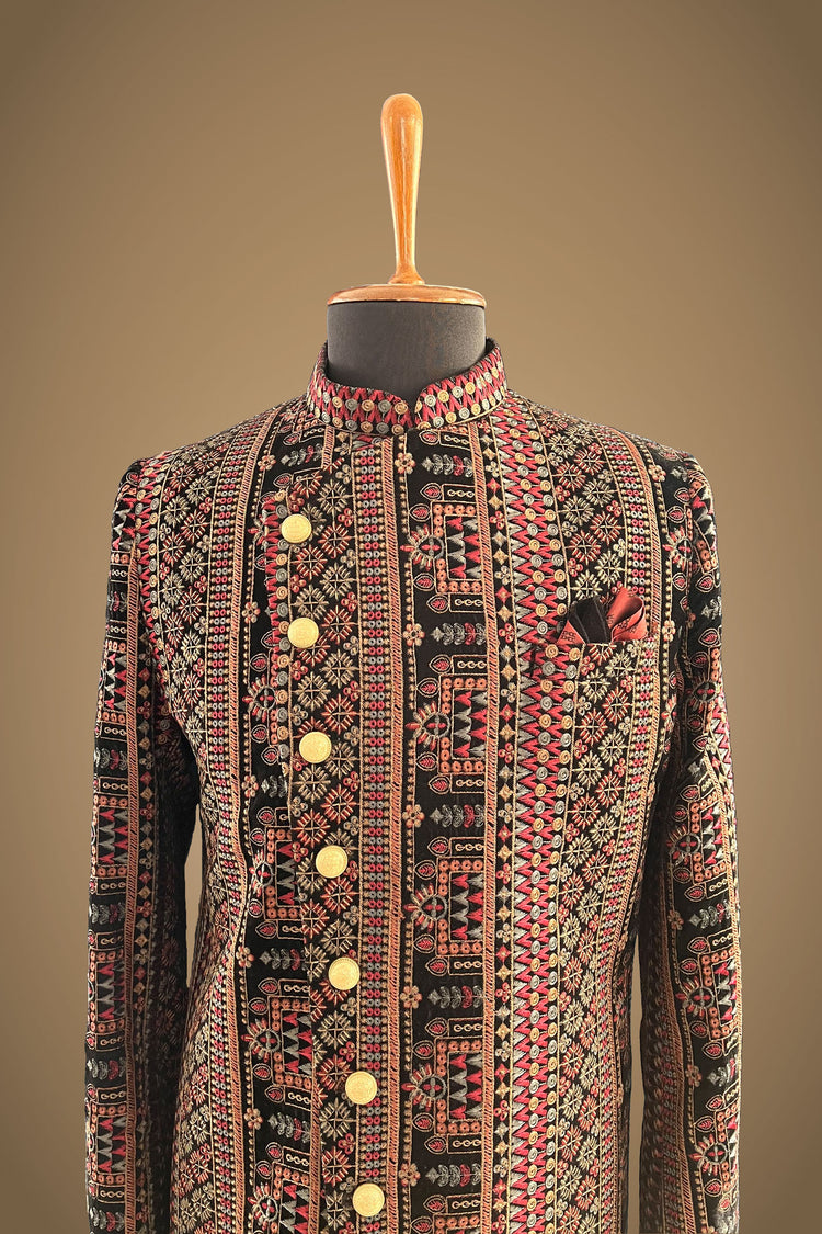 Multicolor velvet Indowestern