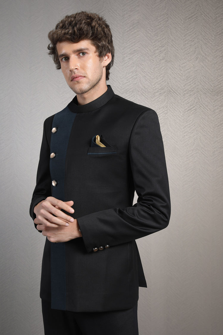 Black paneled bandhgala