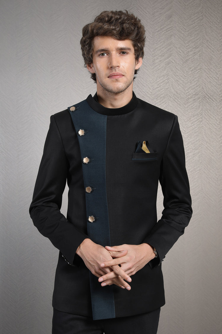 Black paneled bandhgala set