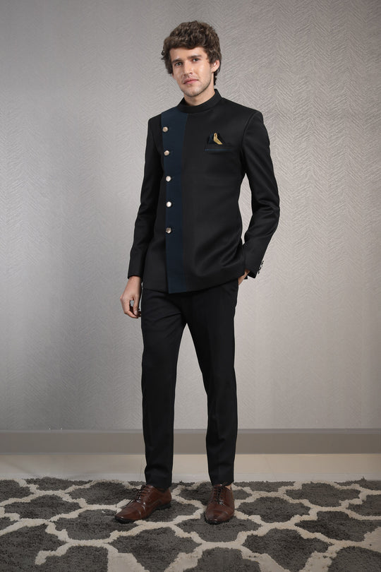 Black paneled bandhgala