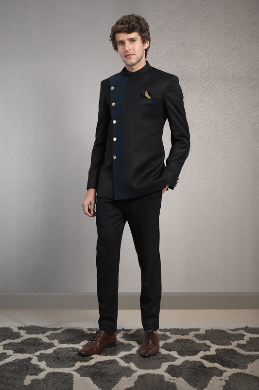 Black paneled bandhgala set