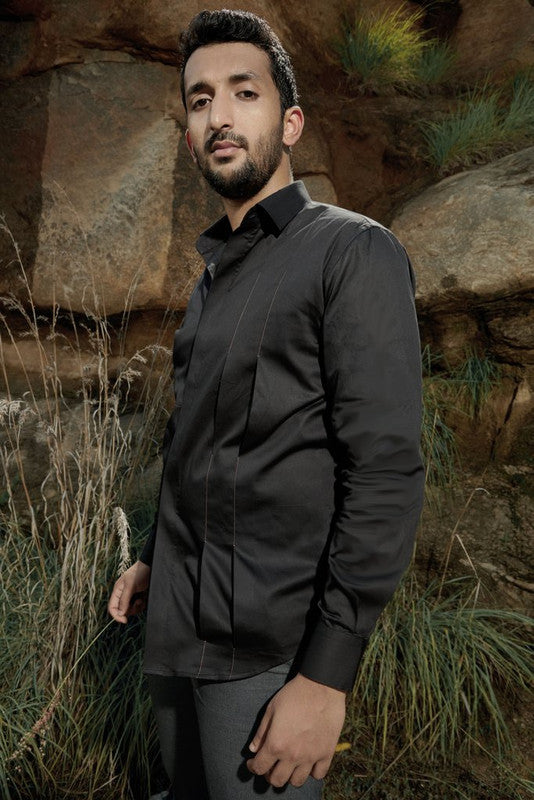 Black one-side pleated shirt