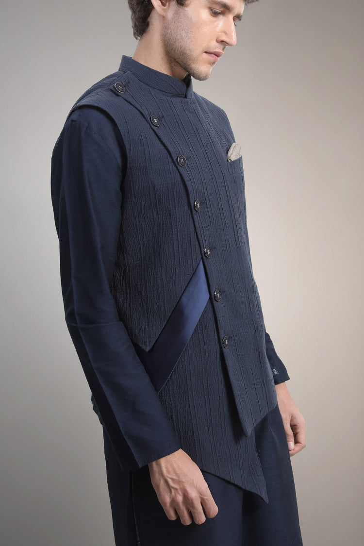 Asymmetric crushed midnight blue bandi