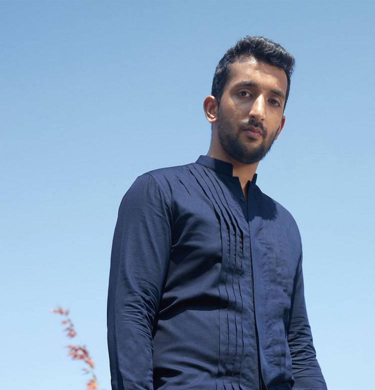 Blue diagonal striped shirt