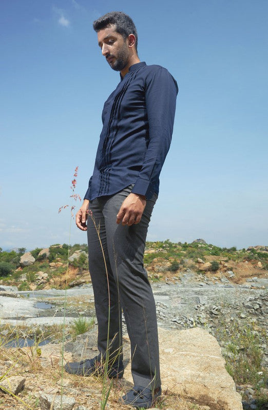 Blue diagonal striped shirt