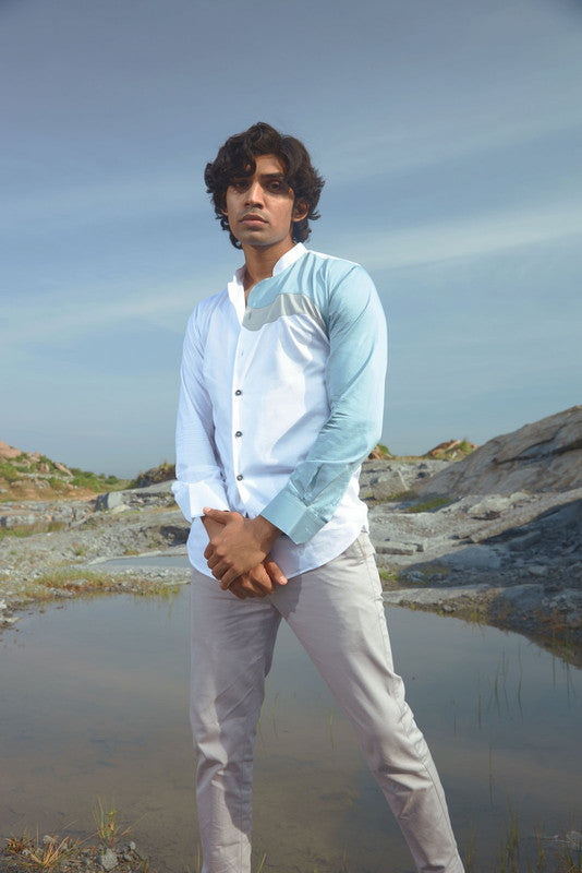 Chile blue asymmetric paneled shirt