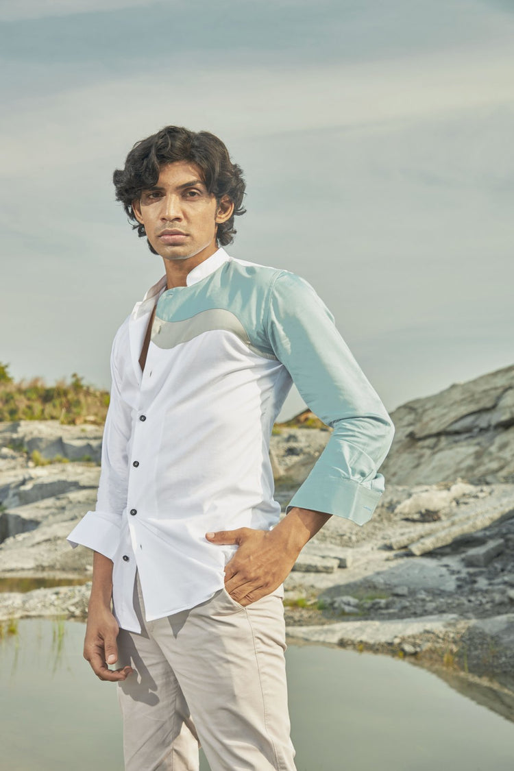 Chile blue asymmetric paneled shirt