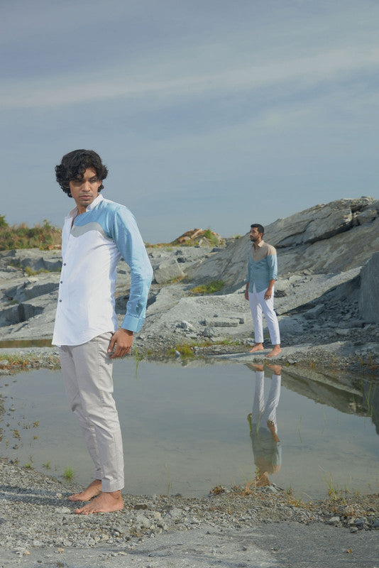 Chile blue asymmetric paneled shirt