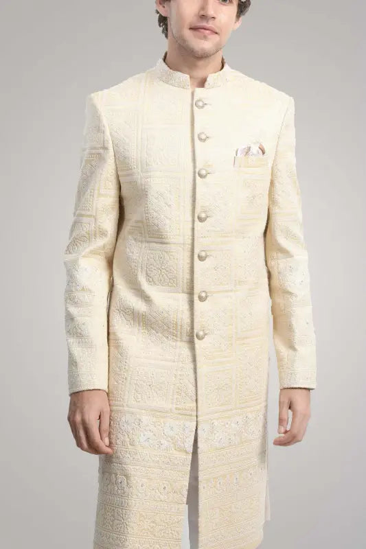 Cream embroidered sherwani