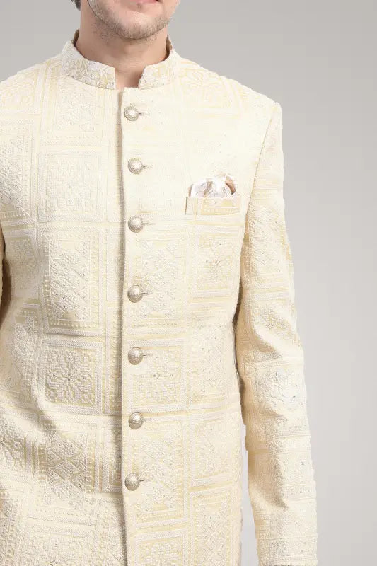 Cream embroidered sherwani