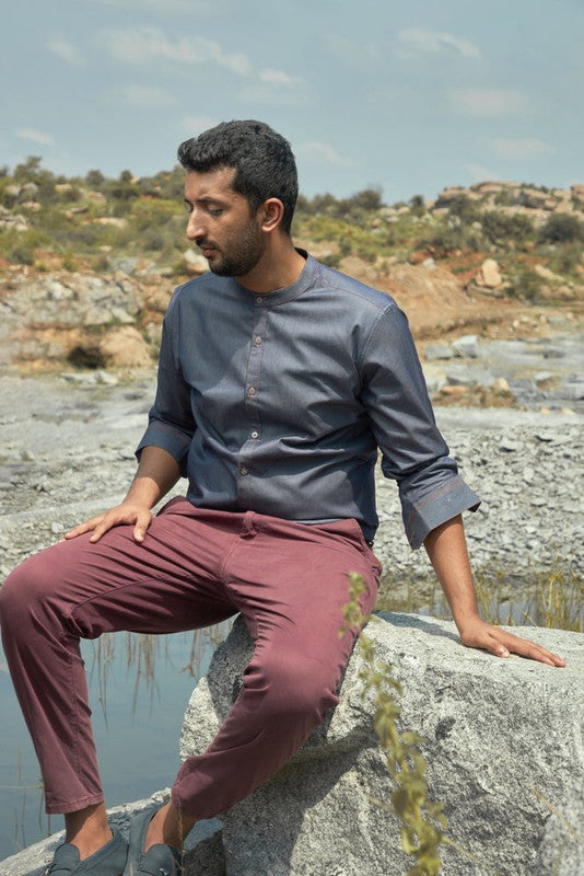 Denim round collar shirt