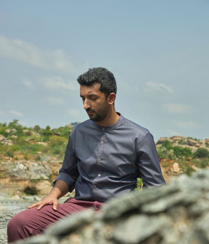 Denim round collar shirt