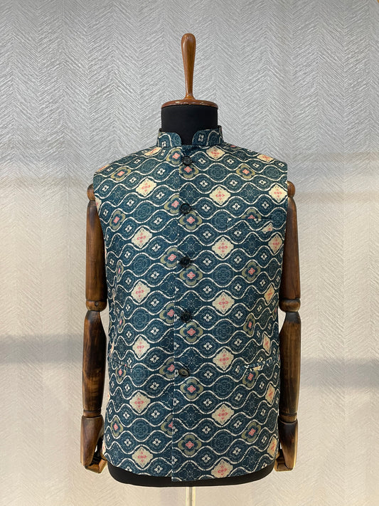 Veera Paridhaan Men's Banarasi Blue Printed Nehru Jacket at Amazon Men's  Clothing store
