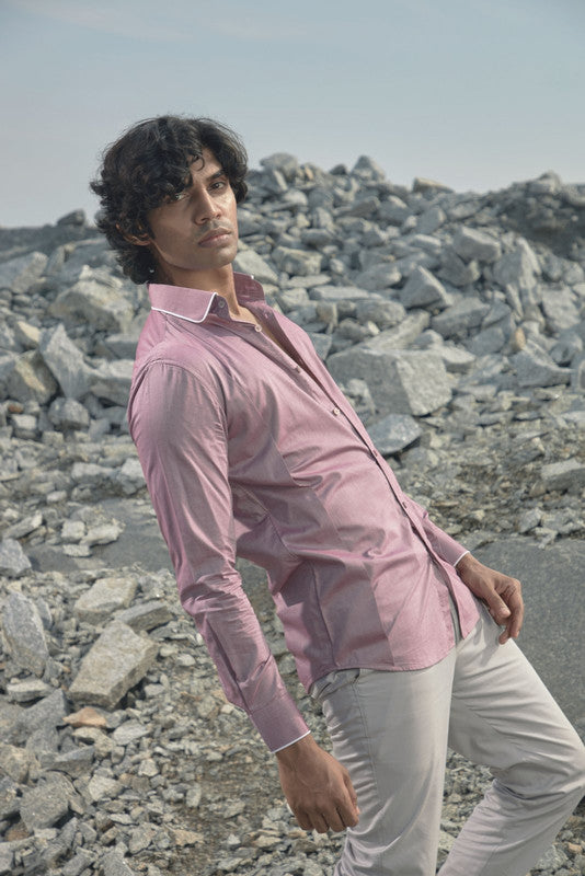Pastel taffy pink shirt with side overlapped panels