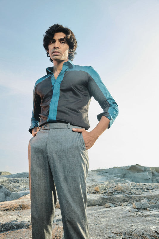 Saphire teal paneled shirt