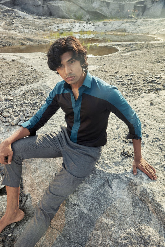 Saphire teal paneled shirt