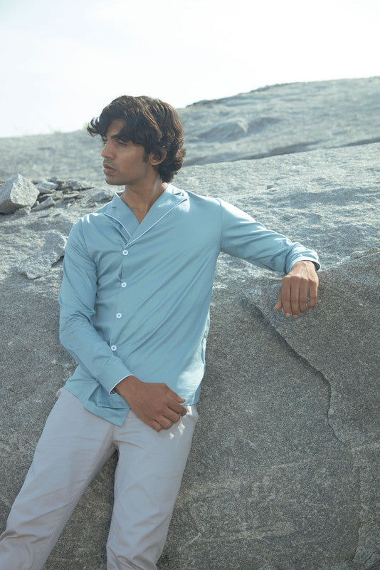 Sky blue peak lapel lounge shirt