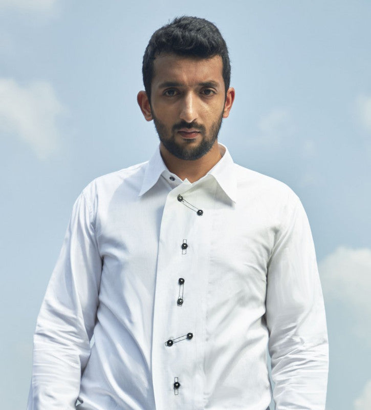 Textured white front button detailed shirt