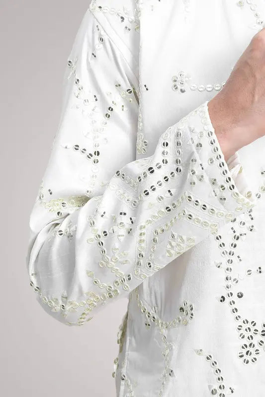 White sequin embroidered kurta