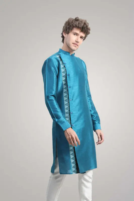 Peacock kurta with white straight silk trouser