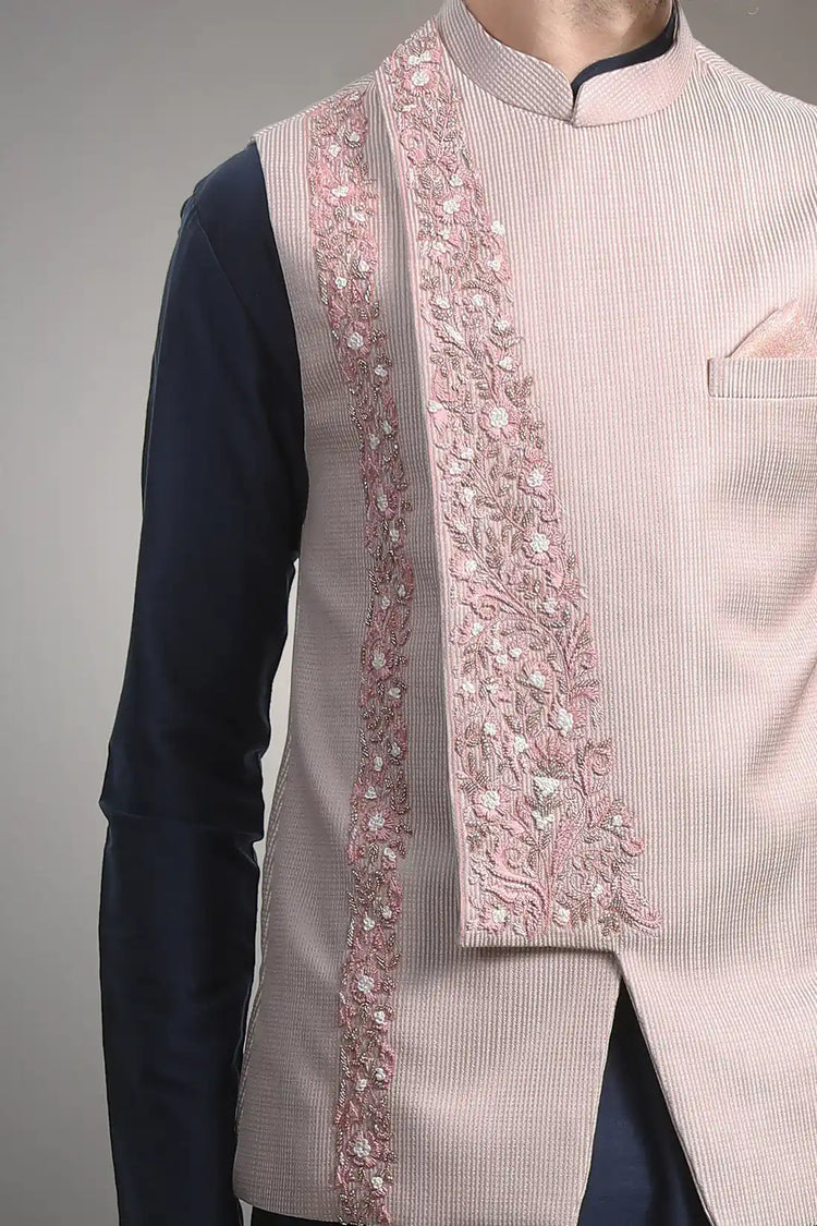 Asymmetric pink Nehru jacket set
