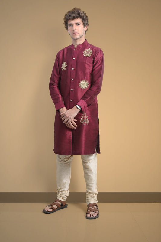 Wine zardozi Kurta