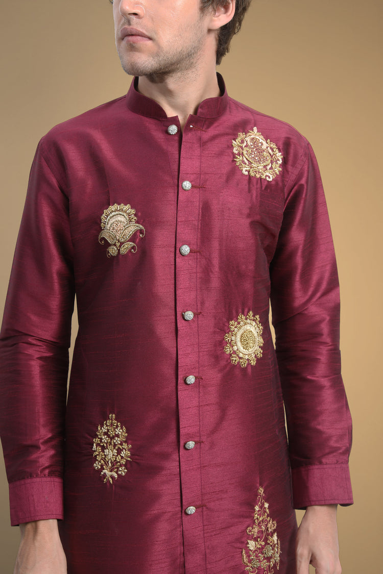 Wine zardozi Kurta